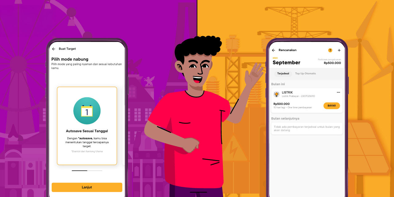 pembayaran tagihan dan transfer otomatis bank jago pakai fitur rencanakan dan menabung otomatis pakai autosave