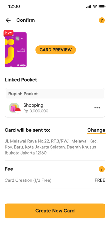 Free physical debit card if free card quota is available