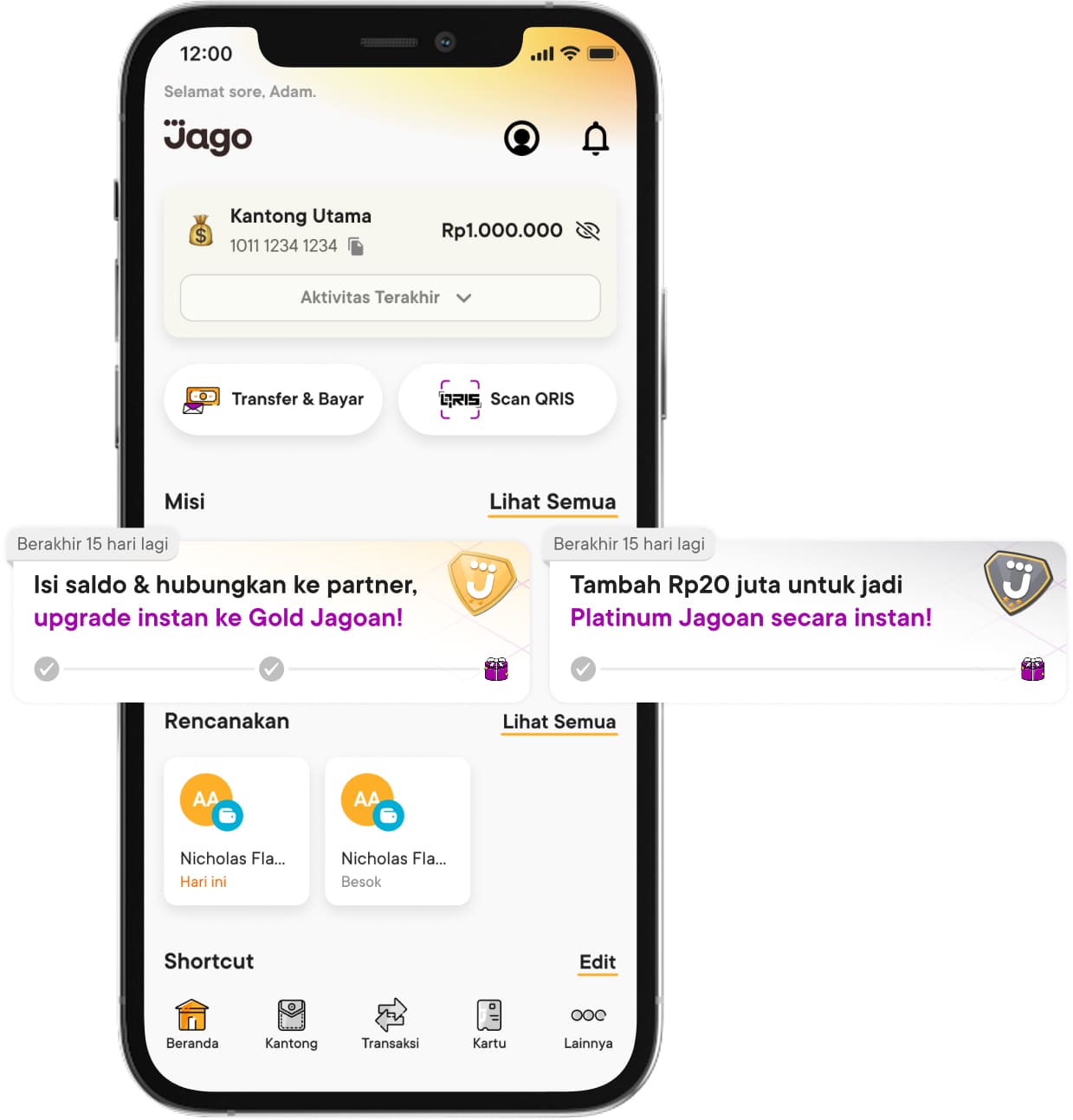 Misi Gold Jagoan Instan dan Platinum Jagoan instan di halaman Beranda