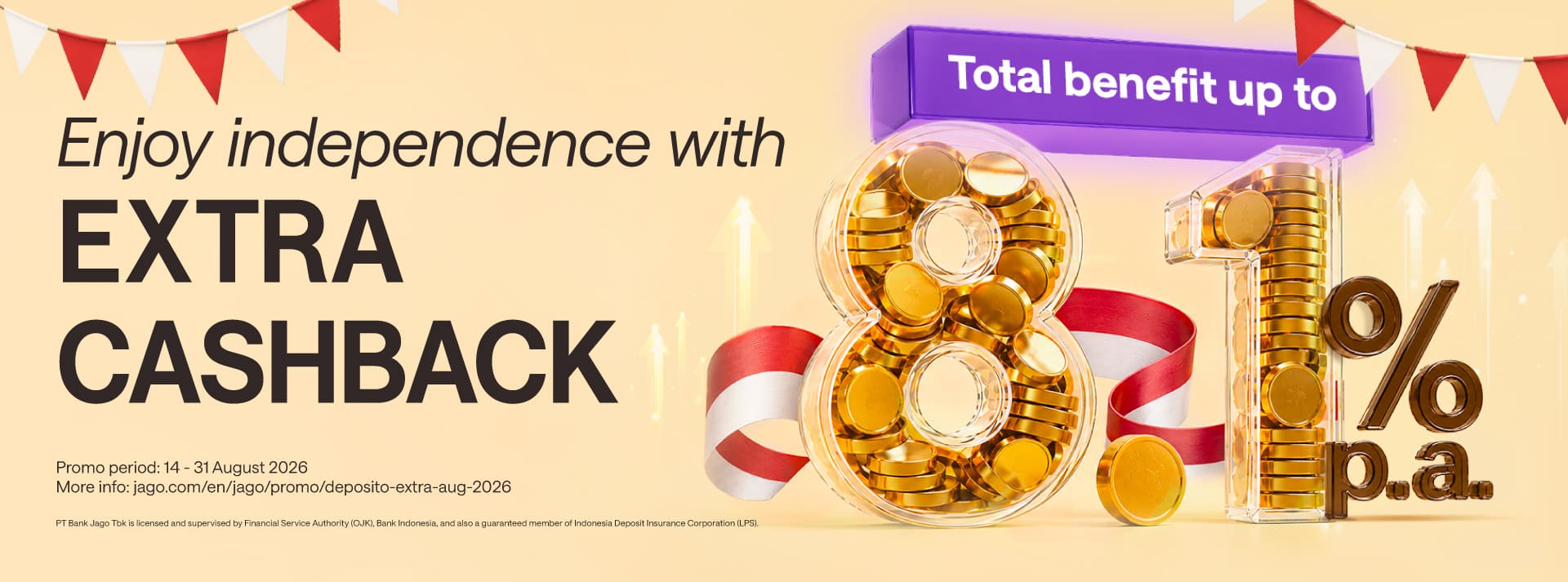 Get extra cashback bonus! Create a special 1-month or 3-month Deposito, enjoy total profit up to 8.10% p.a