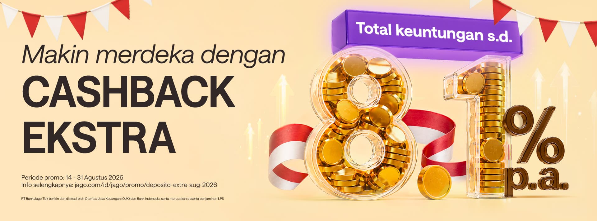 Dapatkan ekstra bonus cashback! Buat Deposito khusus tenor 1 atau 3 bulan, nikmati total keuntungan s.d 8,10% p.a