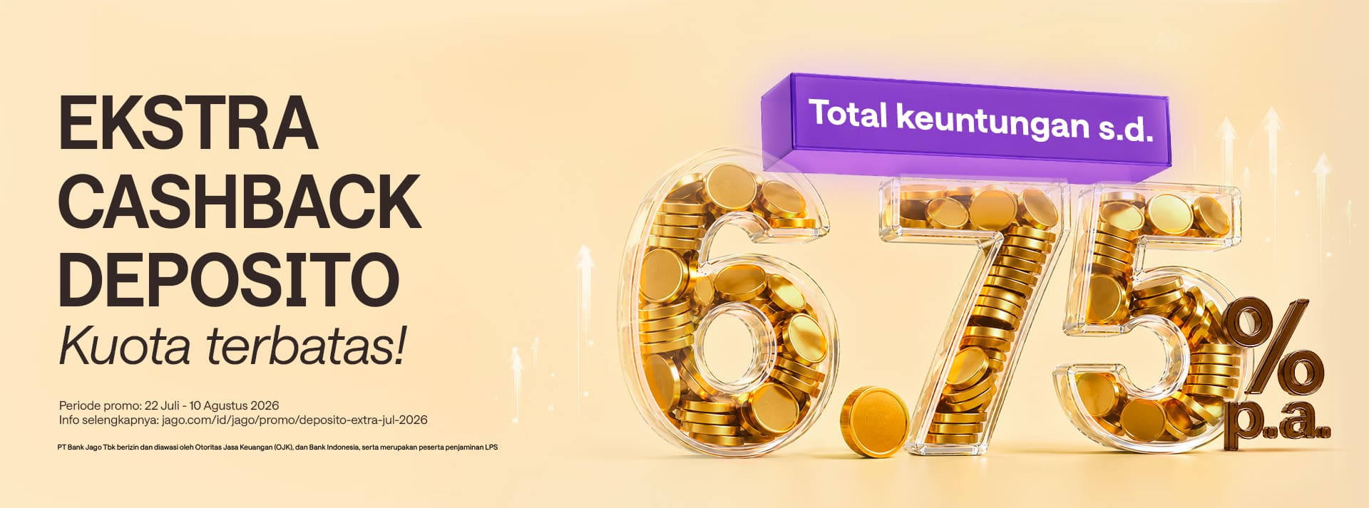 Dapatkan ekstra bonus cashback! Buat Deposito khusus tenor 1 atau 3 bulan, nikmati total keuntungan s.d 6,25% p.a