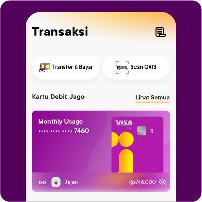 transaksi bank jago dari kantong yang terhubung kartu debit dan qris