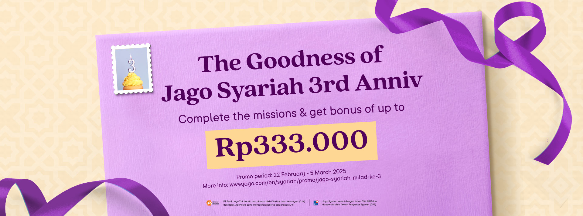 The Goodness of Jago Syariah 3rd Anniversary! Complete the missions and get up to 333K BONUS.