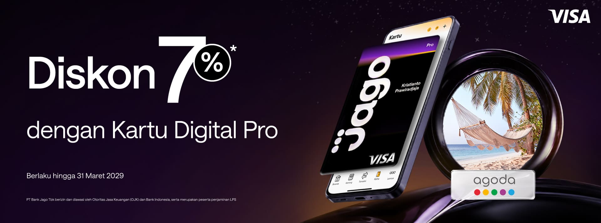 Diskon 7% untuk hotel di seluruh dunia di Agoda saat membayar dengan Kartu Digital Jago Pro