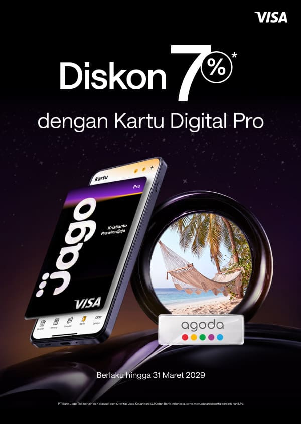 Diskon 7% untuk hotel di seluruh dunia di Agoda saat membayar dengan Kartu Digital Jago Pro
