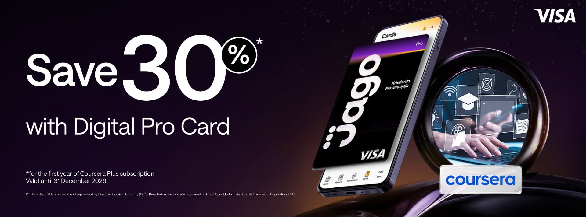Save 30% on your first year of Coursera Business Standard with your Jago Digital Pro Card