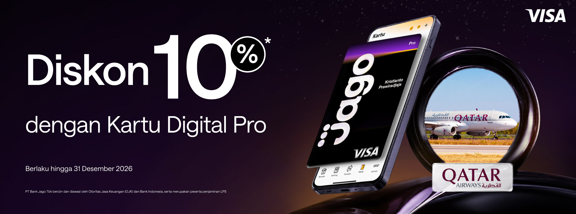 Diskon hingga 10% untuk tiket penerbangan saat membayar dengan Kartu Digital Jago Pro