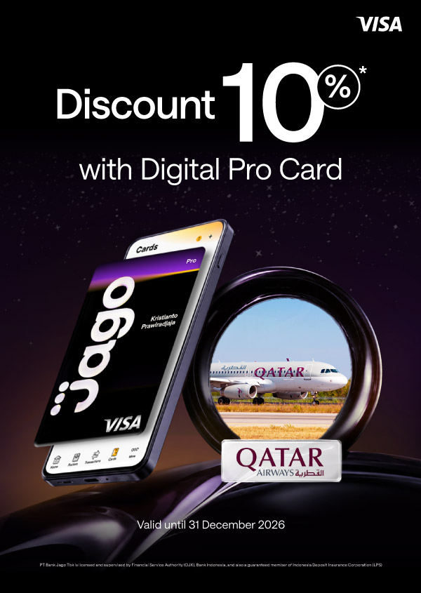 Up to 10% off flights when paying with your Jago Digital Pro Card