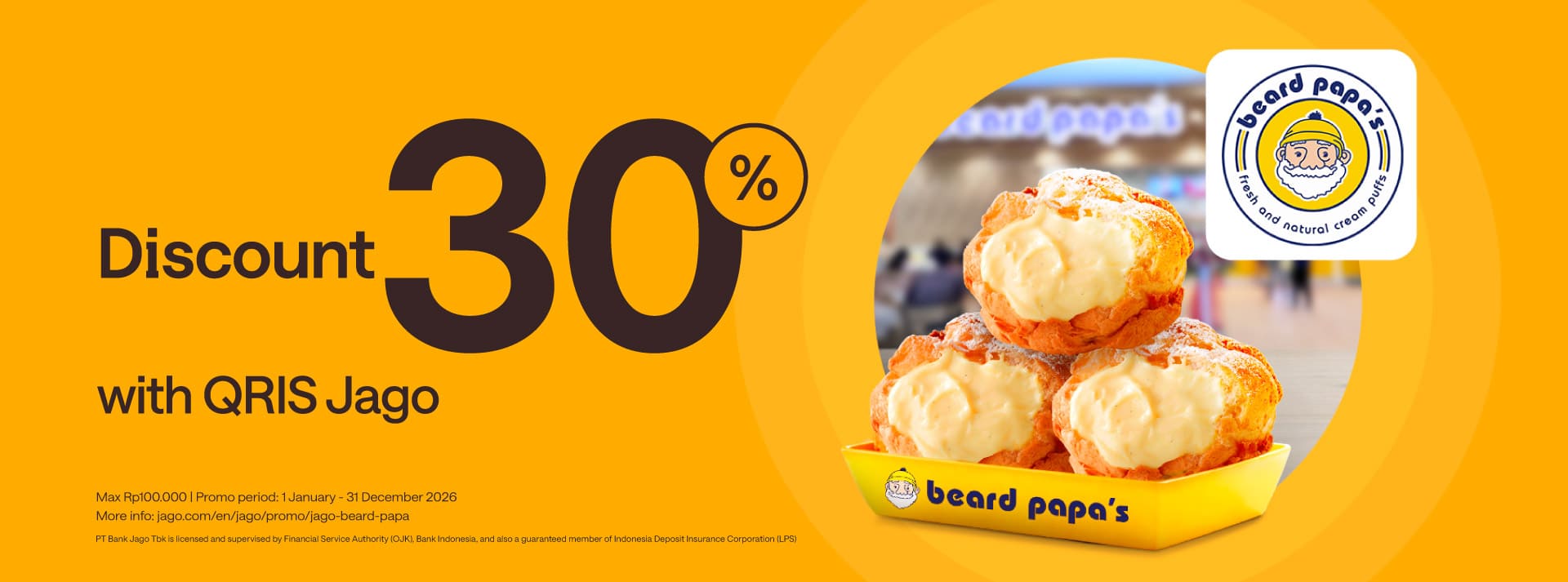 Get 30% discount worth Rp 30,000 with payments using QRIS on the Jago App.