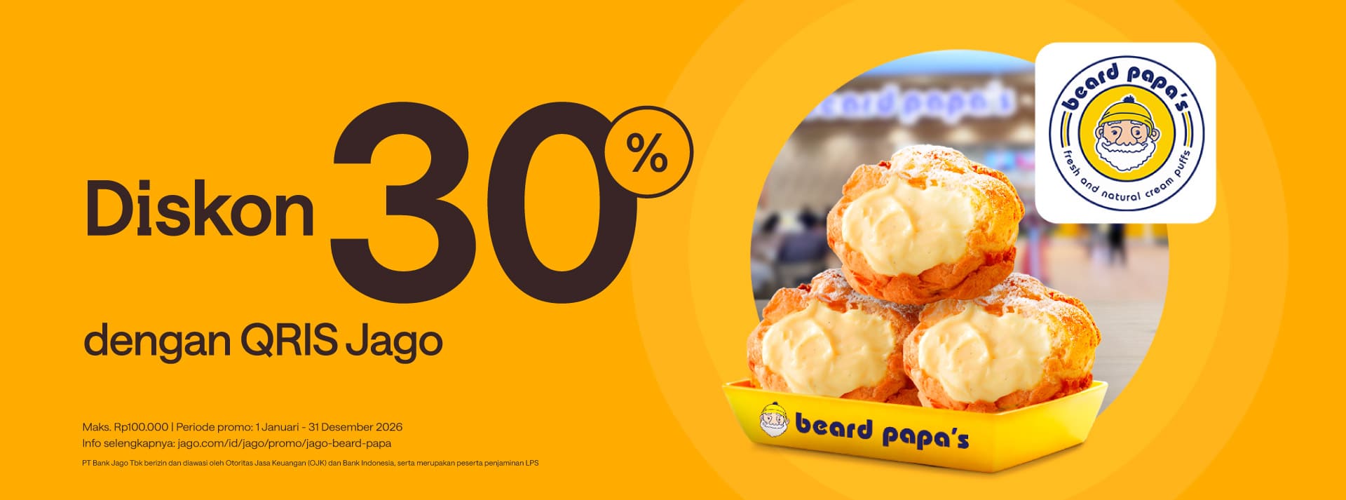 Diskon 30% maksimal senilai Rp 30.000 dengan pembayaran menggunakan QRIS pada Aplikasi Jago.