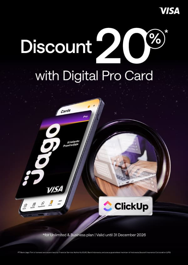 20% discount for 1 year on Unlimited and Business plans when using a Jago Pro Digital Card