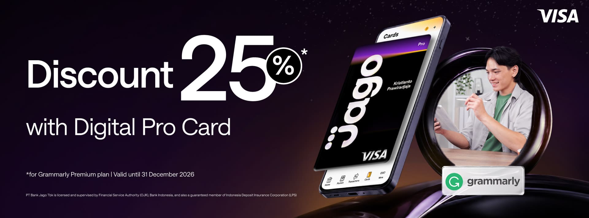 25% discount on Grammarly Premium plans when using a Jago Pro Digital Card