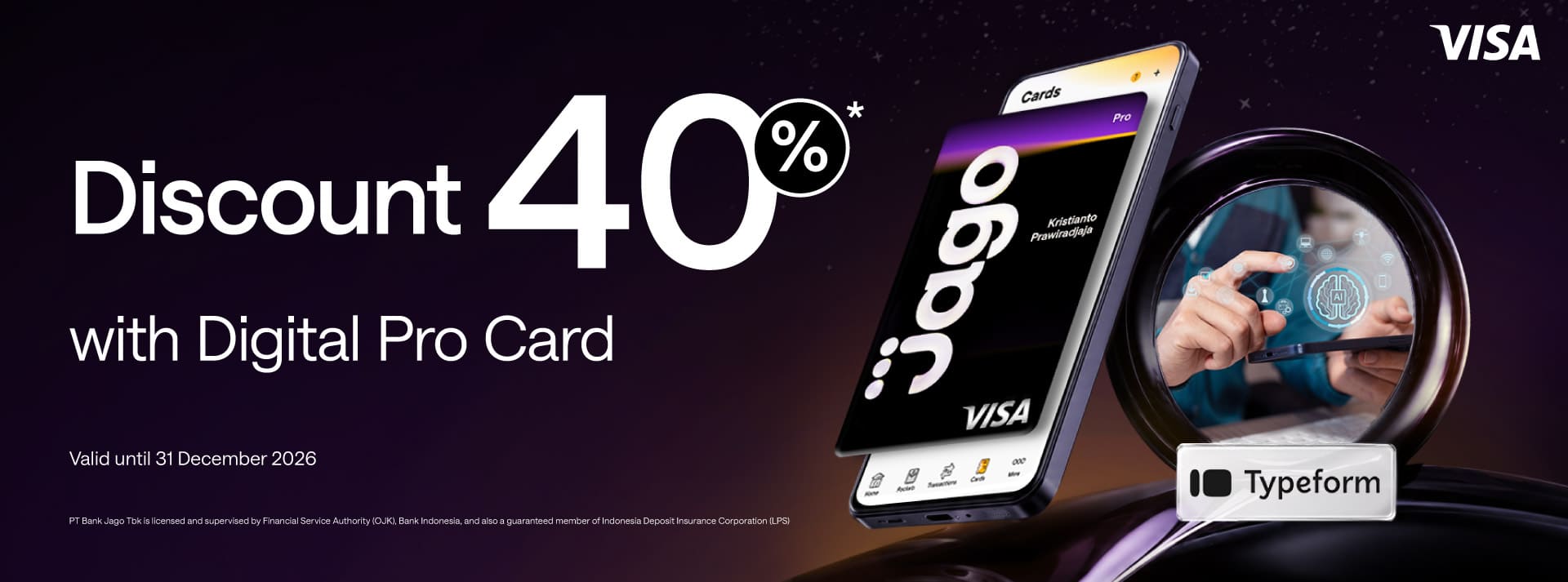 40% discount on Typeform subscription plans when using a Jago Pro Digital Card