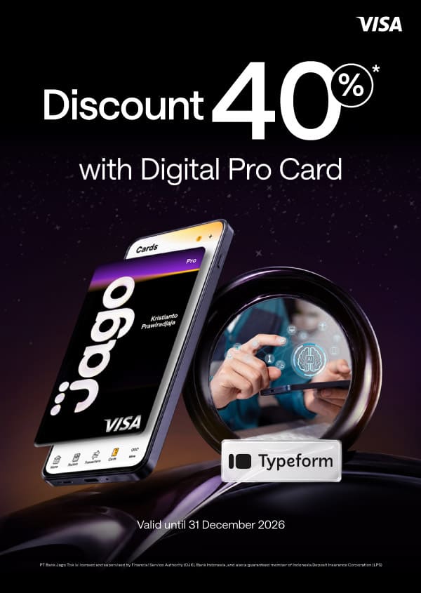 40% discount on Typeform subscription plans when using a Jago Pro Digital Card