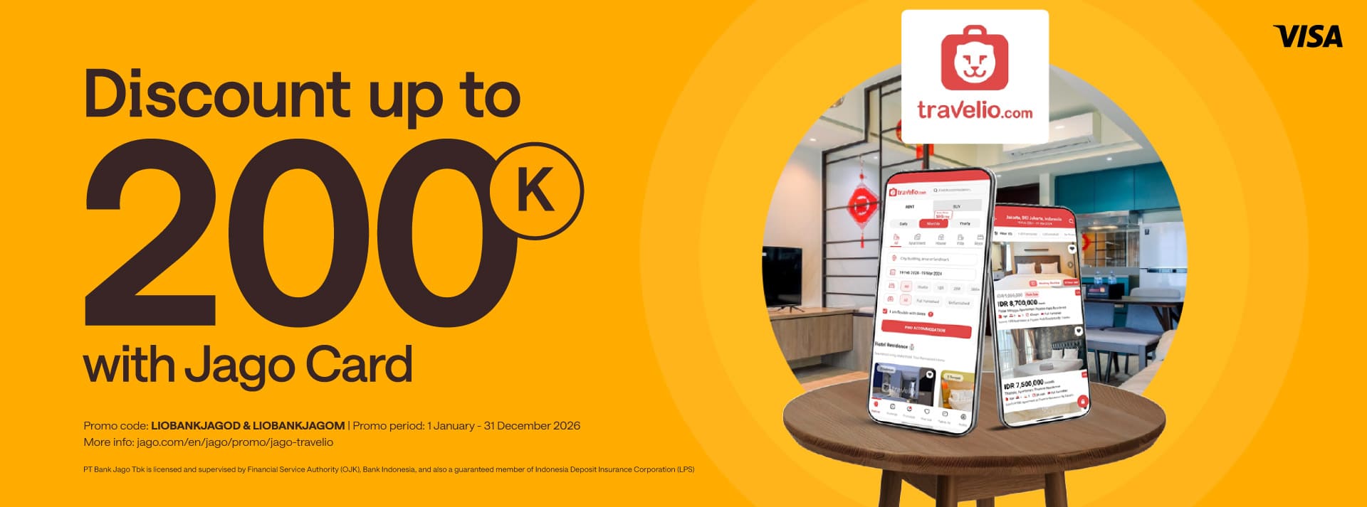 Special apartment rental promo with Jago Syariah Visa Debit Card up to 200K discount