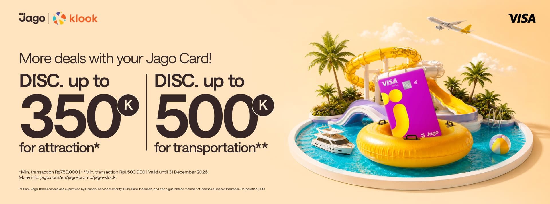 Discount up to Rp500,000 using Jago Visa Debit Card on Klook!