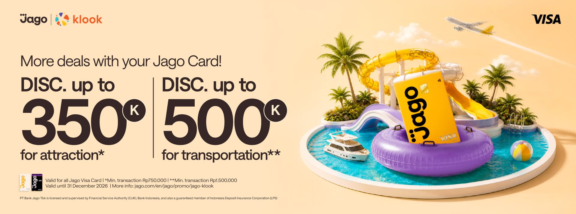 Discount up to Rp500,000 using Jago Visa Debit Card on Klook!