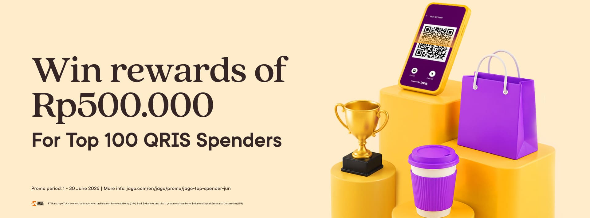 Win rewards of Rp500,000 For Top 100 QRIS Spenders
