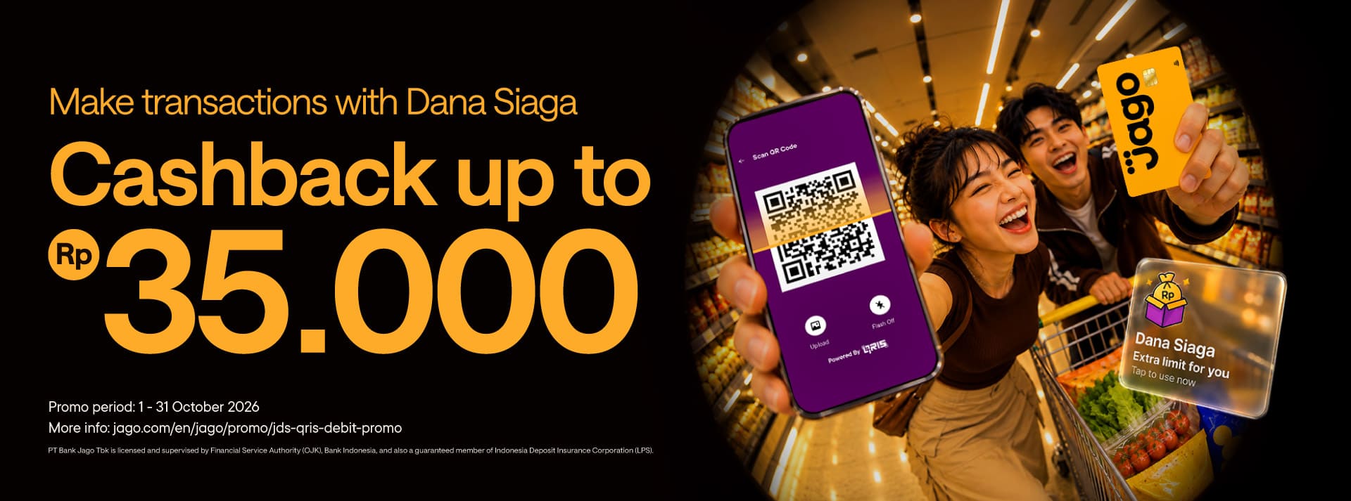 Get up to Rp35,000 cashback on JDS transactions with QRIS, Debit Card, and VISA Pro
