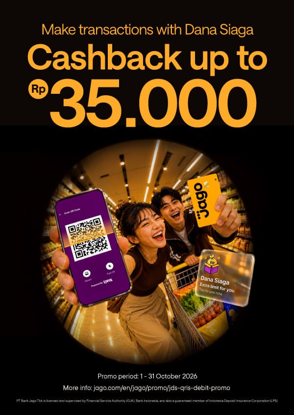 Get up to Rp35,000 cashback on JDS transactions with QRIS, Debit Card, and VISA Pro