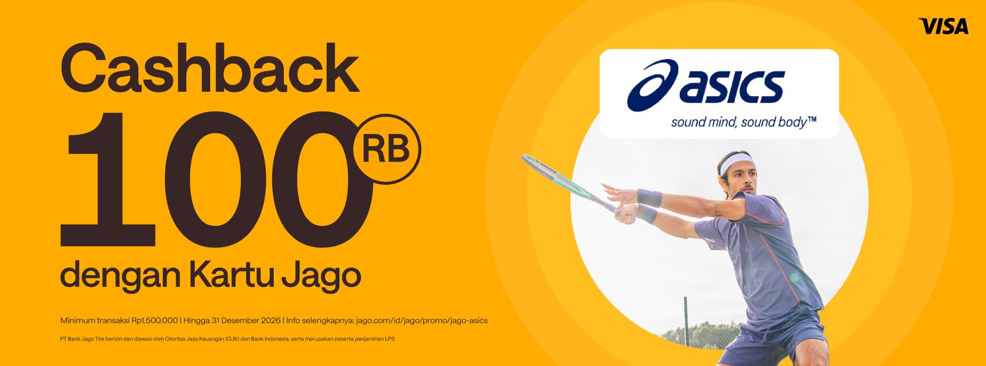 Belanja di Asics, Cashback 100RB pake Kartu Debit Jago Visa!