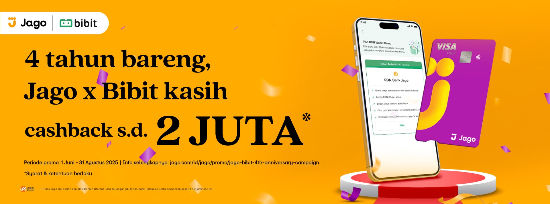 4 tahun bareng kamu, Jago x Bibit kasih cashback s.d. 2 JUTA*