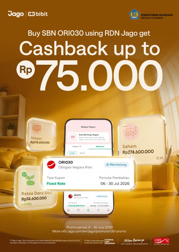 Buy SBN ORI030 on Bibit using RDN Jago get cashback up to Rp75,000