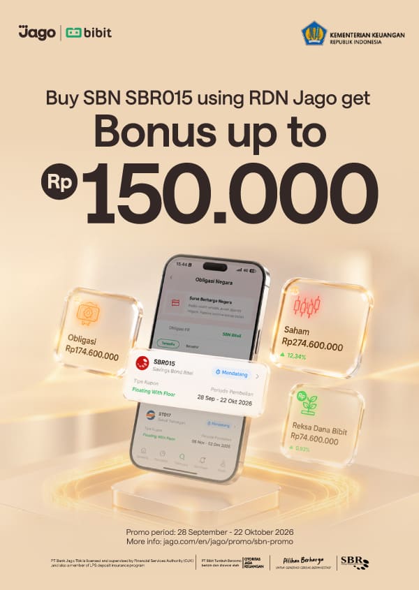 Buy SBN SBR015 on Bibit using RDN Jago get cashback up to Rp150.000