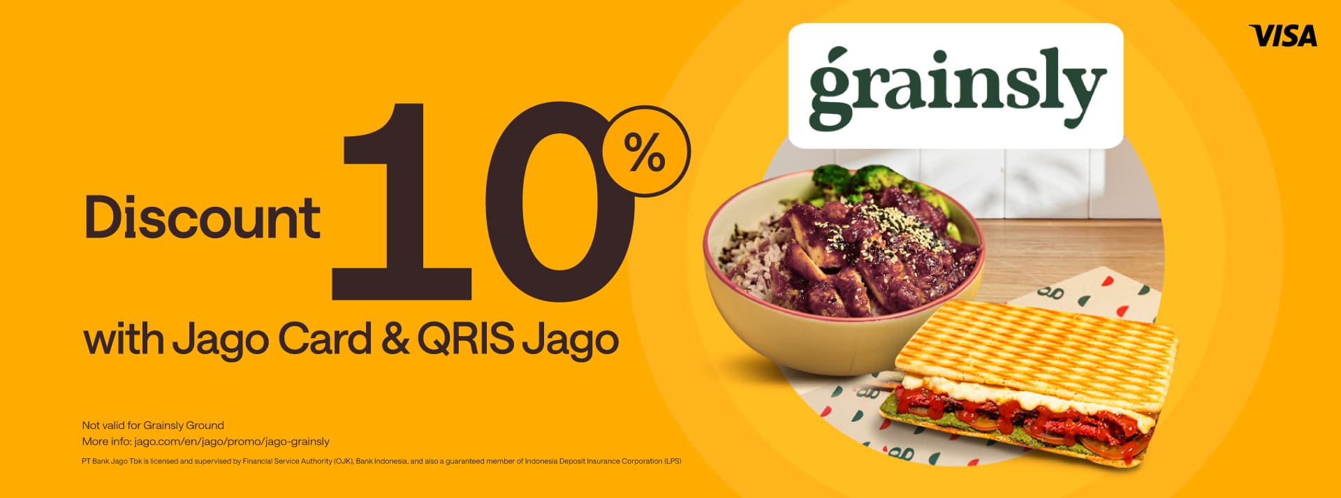 Get 10% discount for payment using Jago at Grainsly except for Grainsly Ground