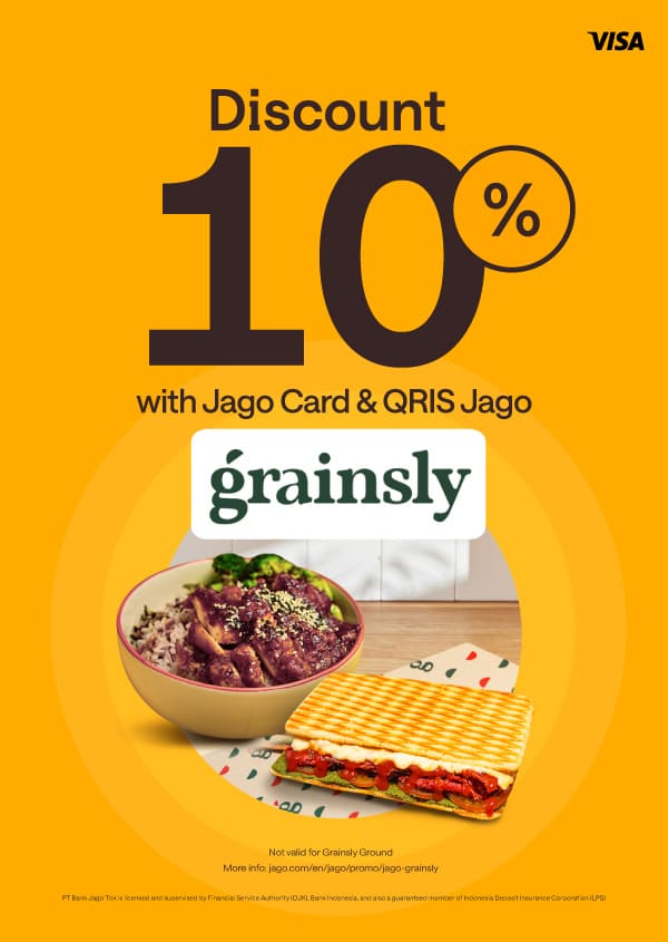 Get 10% discount for payment using Jago at Grainsly except for Grainsly Ground