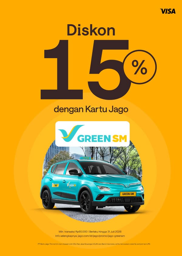 Dapatkan diskon 15% dengan minimal transaksi Rp65.000 menggunakan Kartu Jago