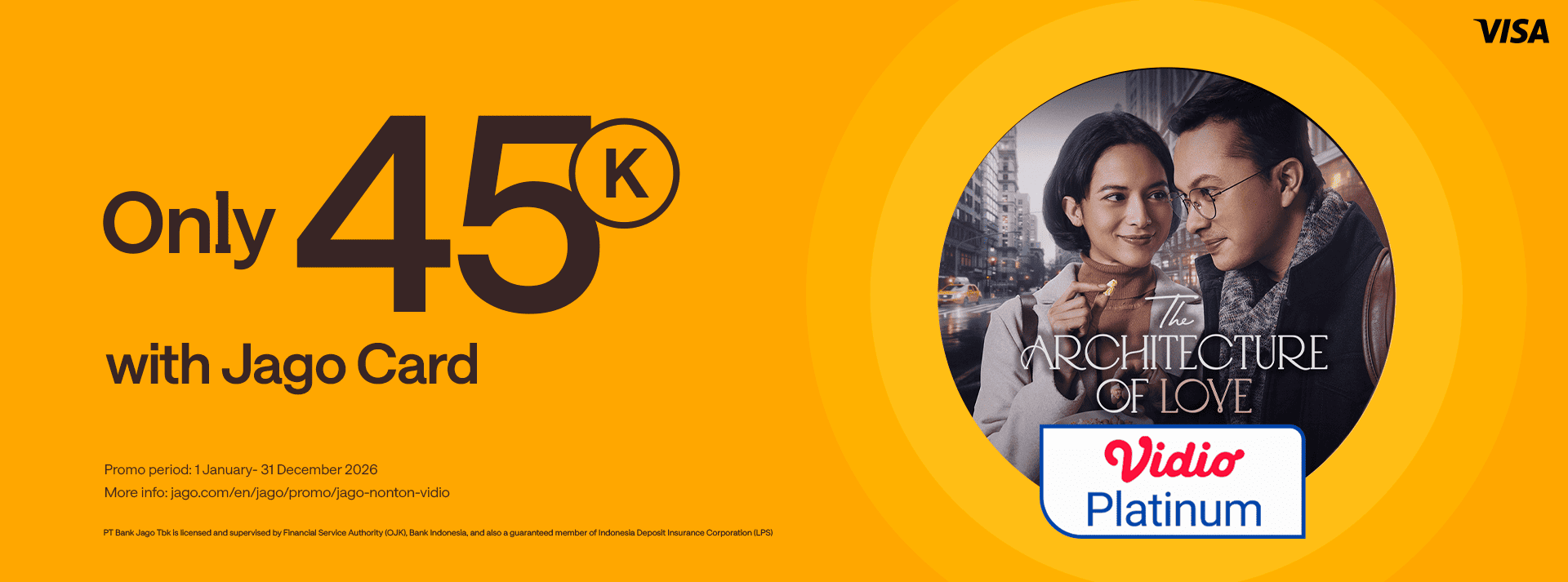 Get Vidio Premier Platinum subscription only Rp45,000 for Jago Visa Debit Card users