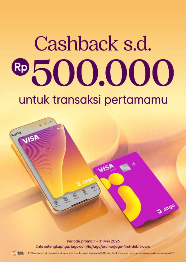 Bonus Rp1.000 untuk transaksi menggunakan kartu debit Jago Visa minimum transaksi Rp200.000 dan berlaku untuk kelipatan.