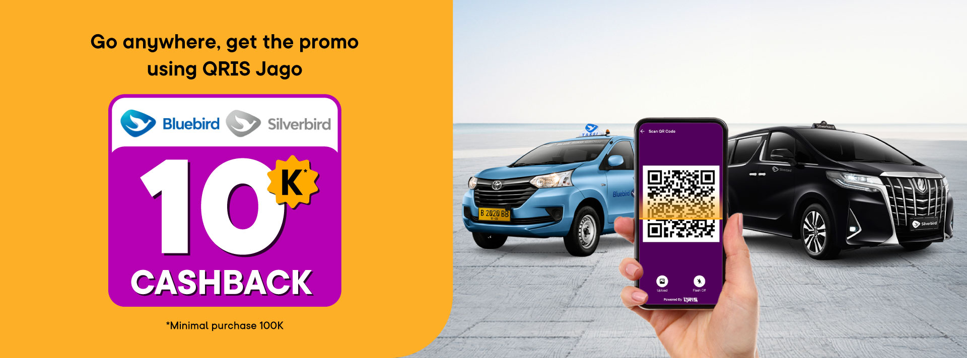 Rp10,000 cashback for paying your taxi fare using Jago QRIS