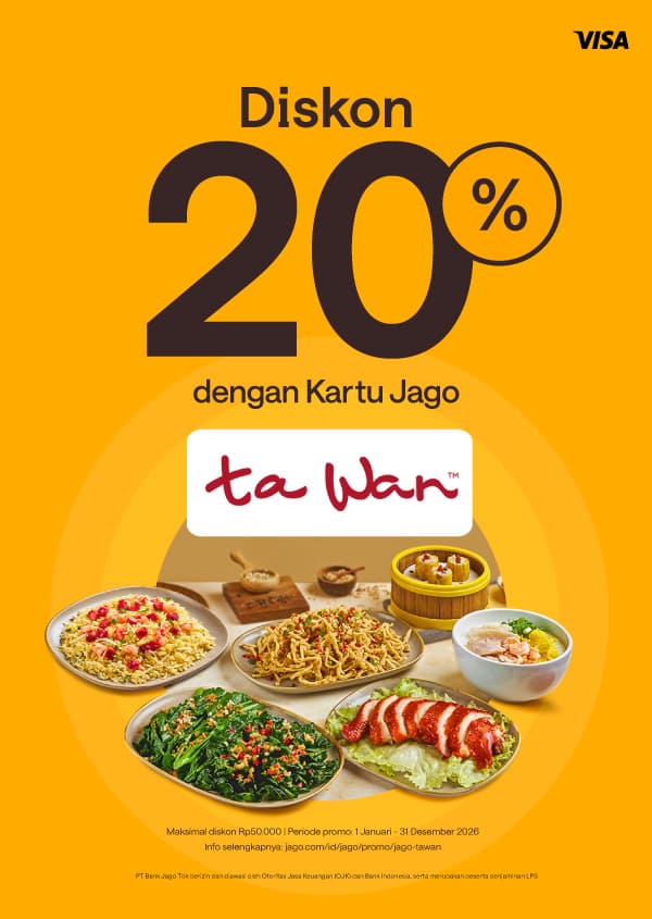 Diskon 20% buat makan-makan pakai Kartu Jago (Fisik)