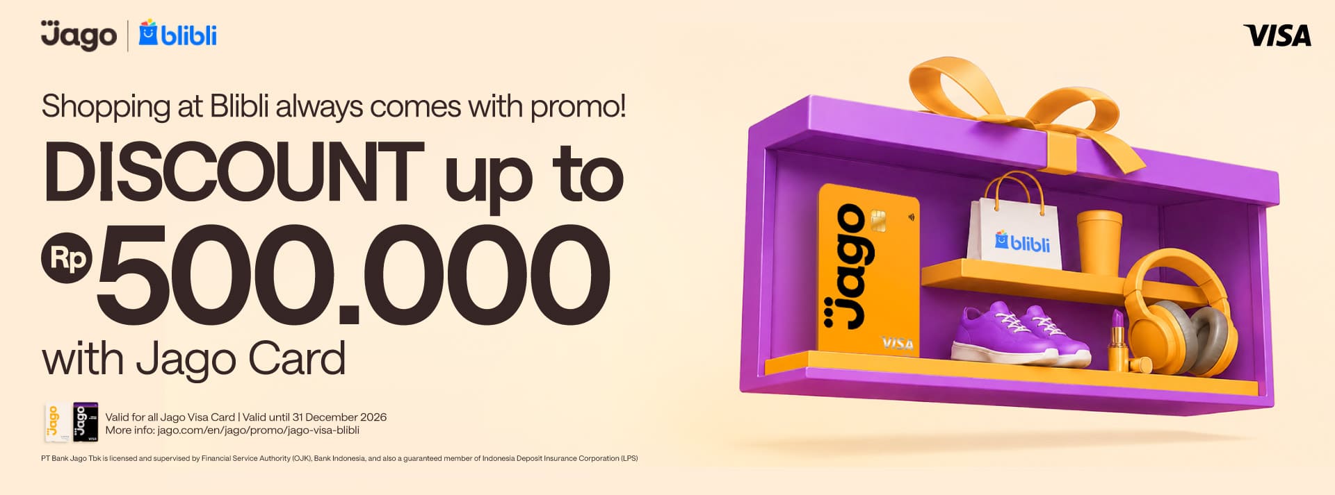 Shopping at Blibli always comes with promo! Up to Rp500.000 DISCOUNT with Jago Card.