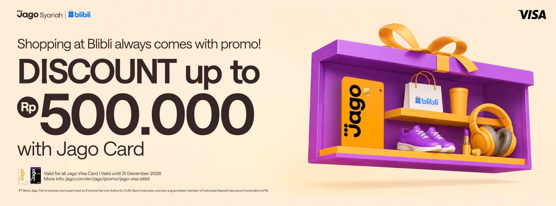 Shopping at Blibli always comes with promo! Up to Rp500.000 DISCOUNT with Jago Card.