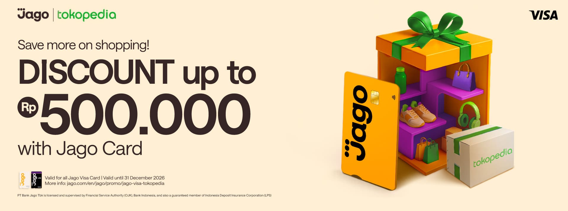Save more on shopping! Up to Rp500.000 DISCOUNT with Jago Card