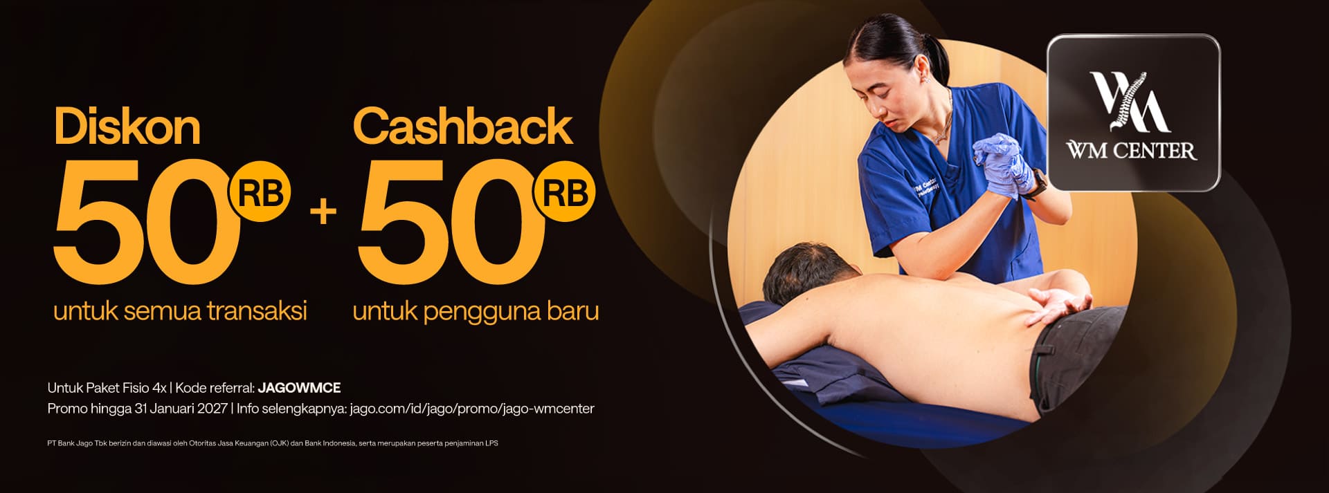 Diskon Rp50.000 Paket Fisioterapi Dewasa 4x Kunjungan & cashback Rp50.000