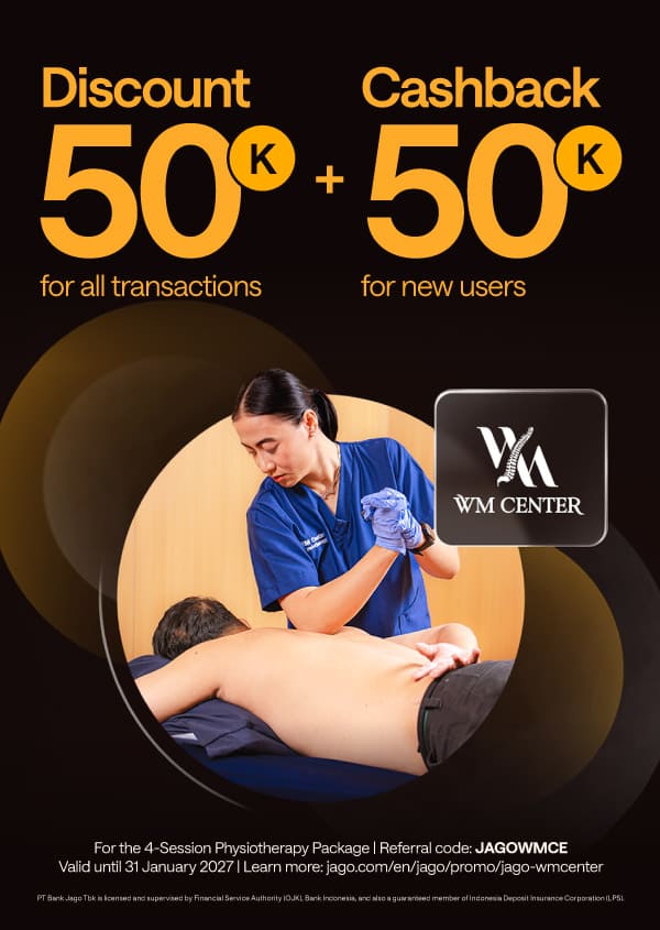 Rp50,000 off WM Center Adult Physiotherapy Package (4 visits) & Rp50,000 cashback