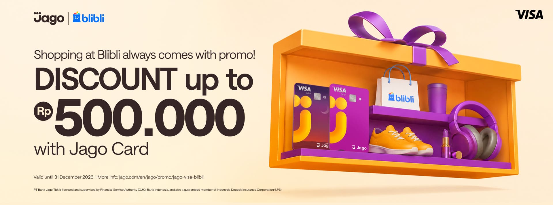 Shopping at Blibli always comes with promo! Up to Rp500.000 DISCOUNT with Jago Card.