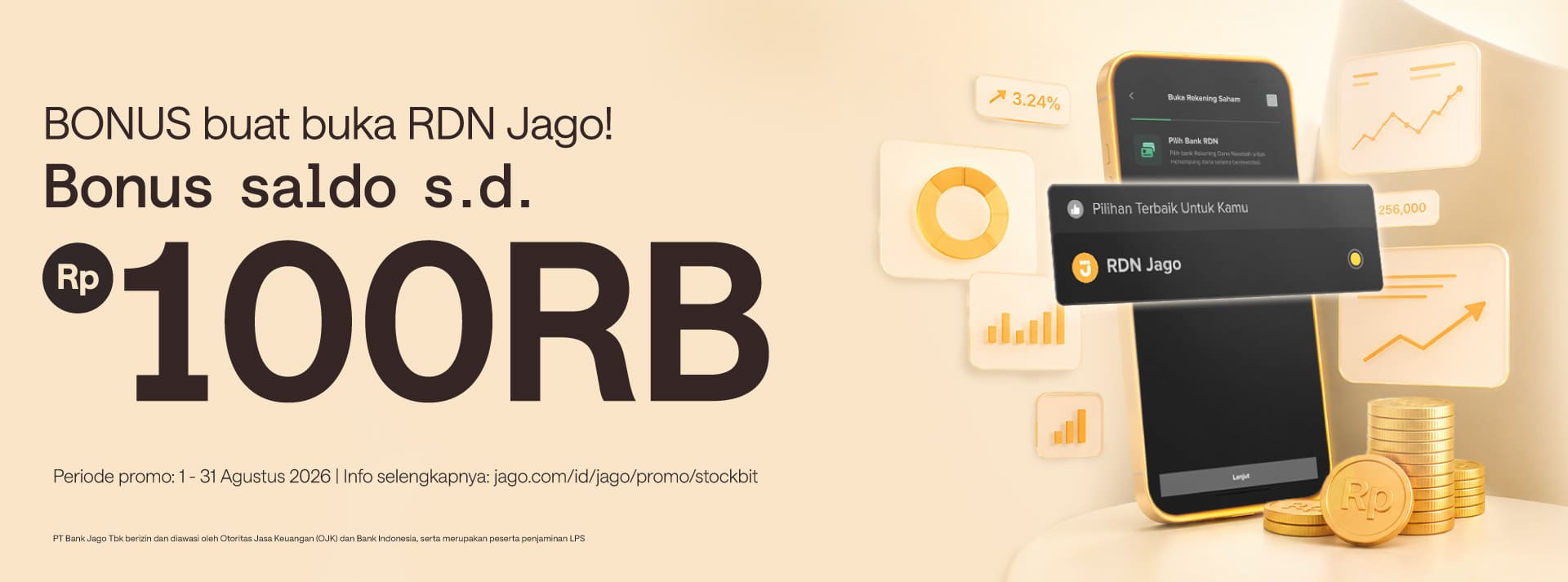 Bikin RDN Jago dari Stockbit dalam hitungan jam! Dapat bonus saldo s.d. Rp100.000