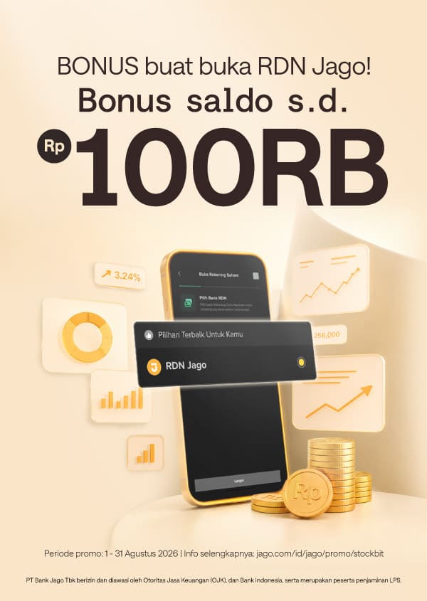Bikin RDN Jago dari Stockbit dalam hitungan jam! Dapat bonus saldo s.d. Rp100.000