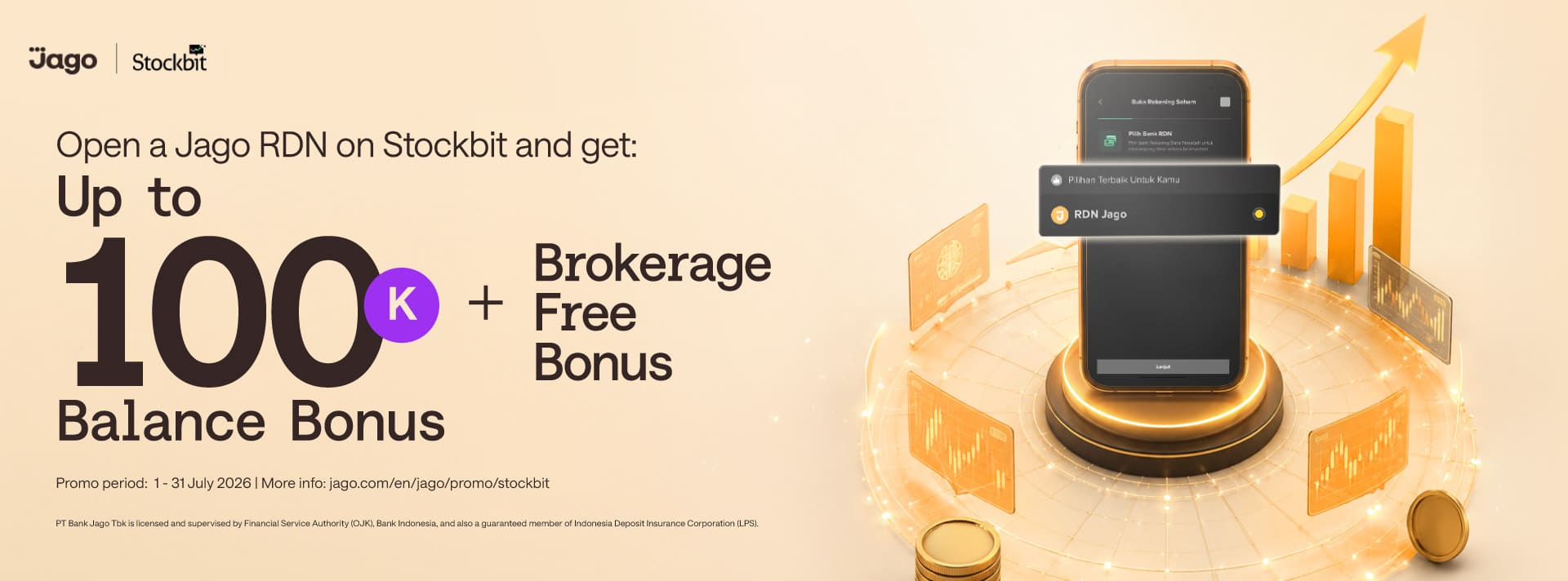 Open Jago RDN on Stockbit in a split hours! Get 30K bonus + bonus fee cashback*