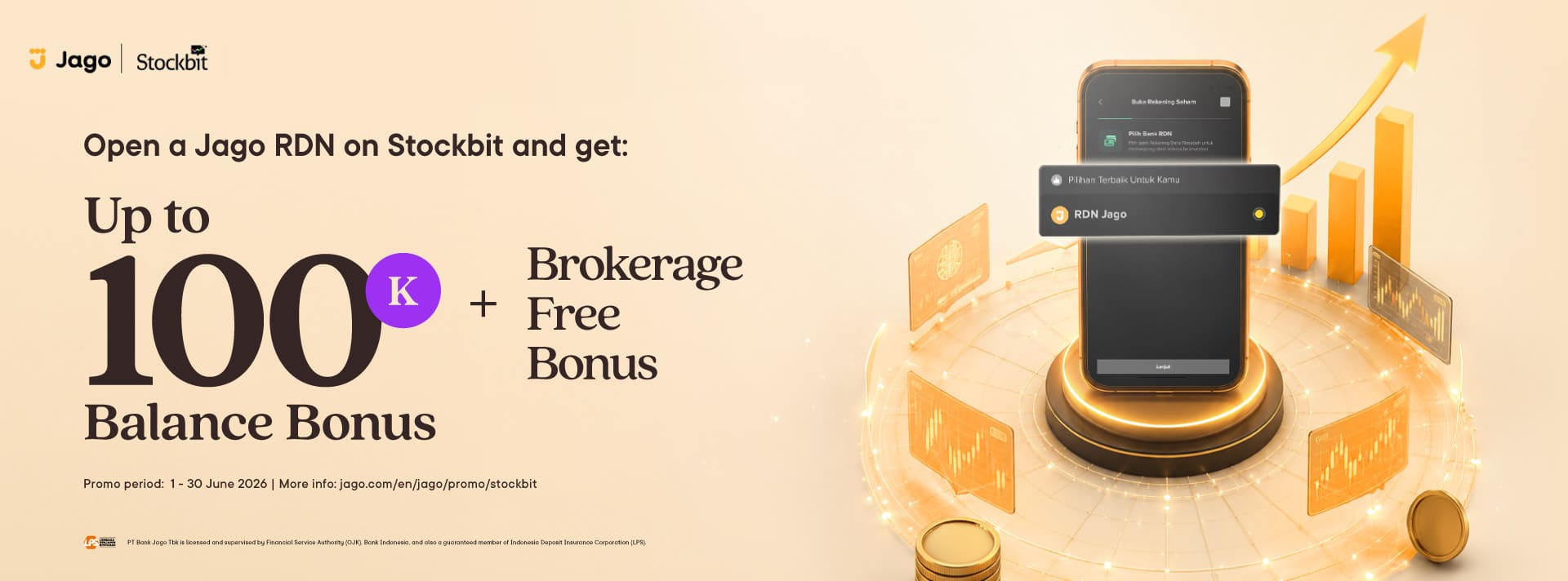 Open Jago RDN on Stockbit in a split hours! Get 30K bonus + bonus fee cashback*