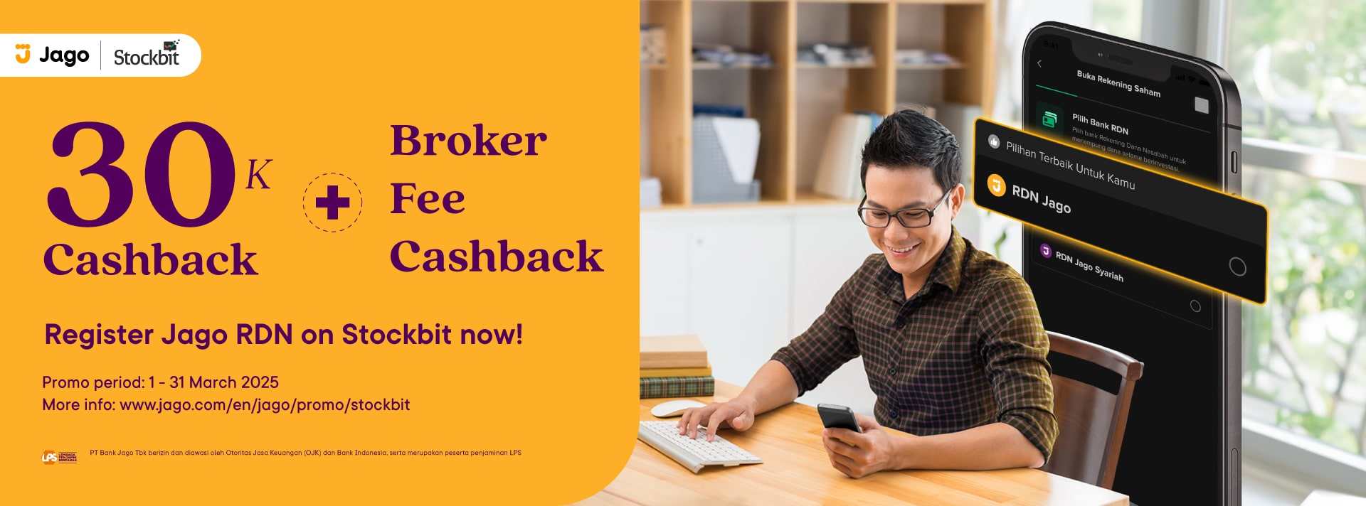 Open Jago RDN on Stockbit in a split hours! Get 30K cashback + broker fee cashback*