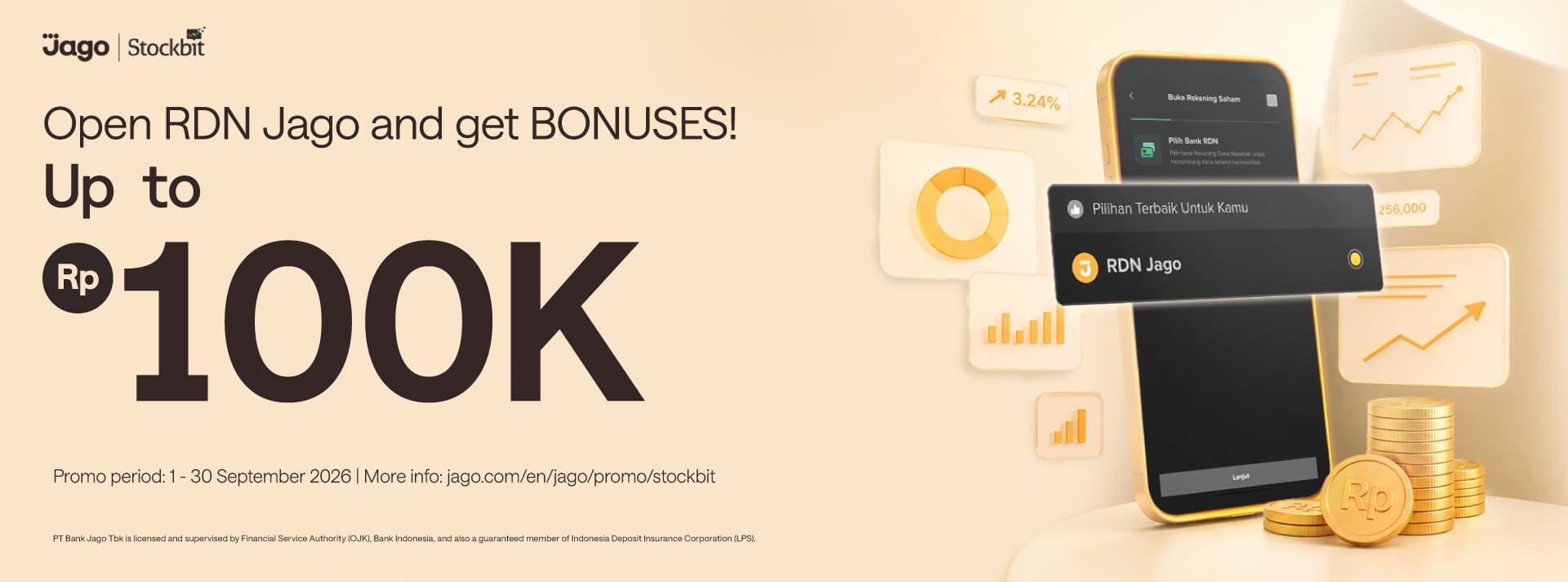 Open Jago RDN on Stockbit in a split hours! Get bonus of up to Rp100.000