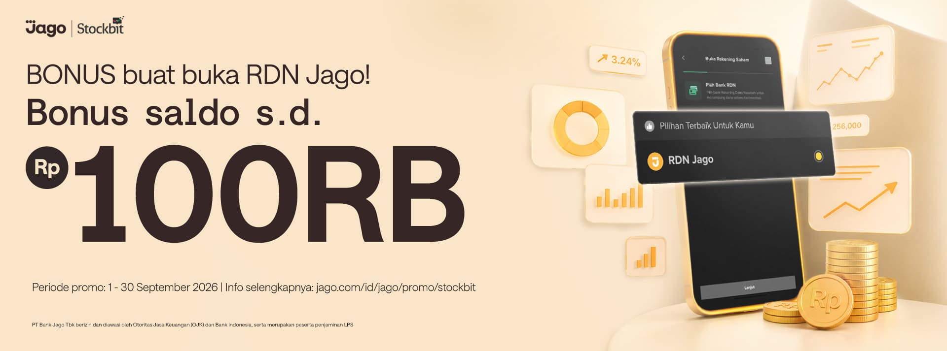 Bikin RDN Jago dari Stockbit dalam hitungan jam! Dapat bonus saldo s.d. Rp100.000