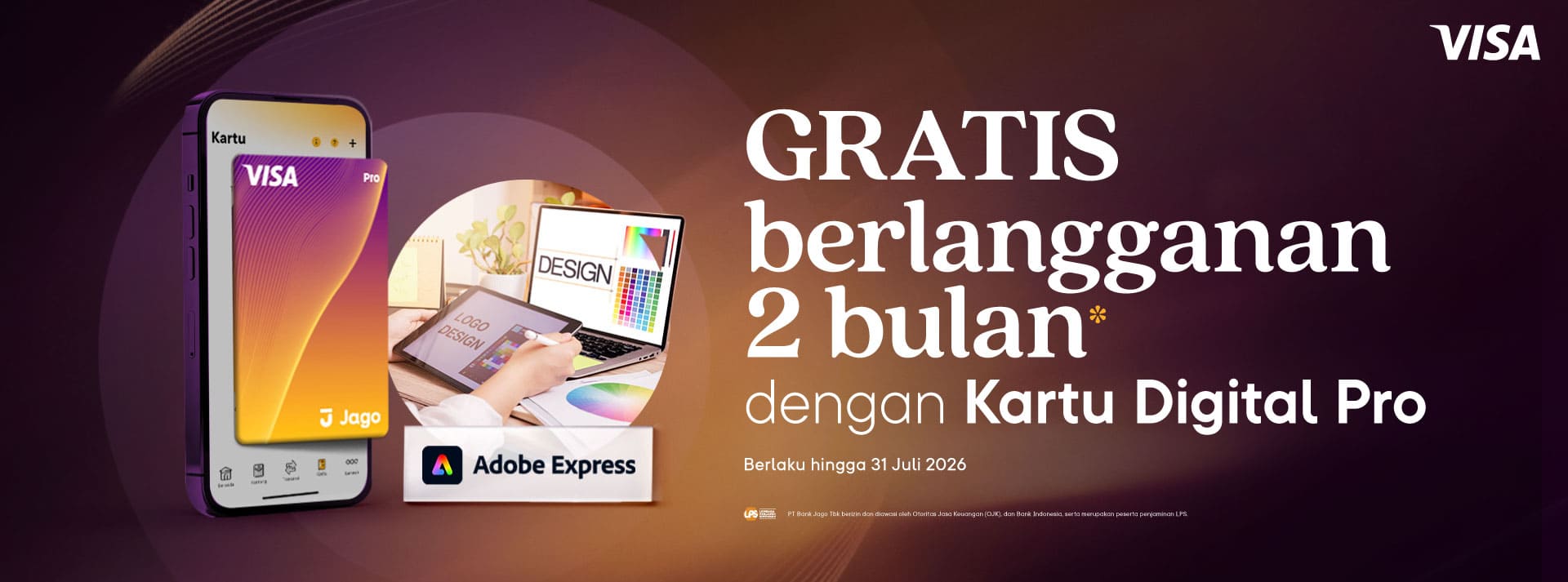 Gratis 2 bulan Adobe Express Premium ketika membeli langganan 12 bulan dengan menggunakan Kartu Digital Jago Pro